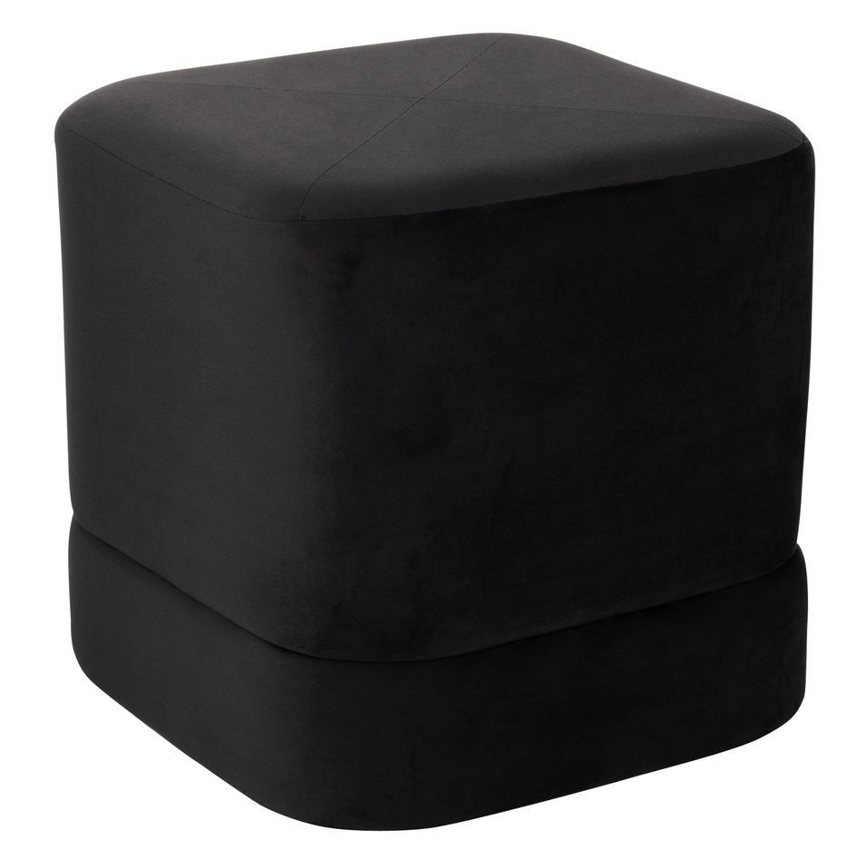 Pouf carré haut velours noir Junie L 46 cm - Photo n°1
