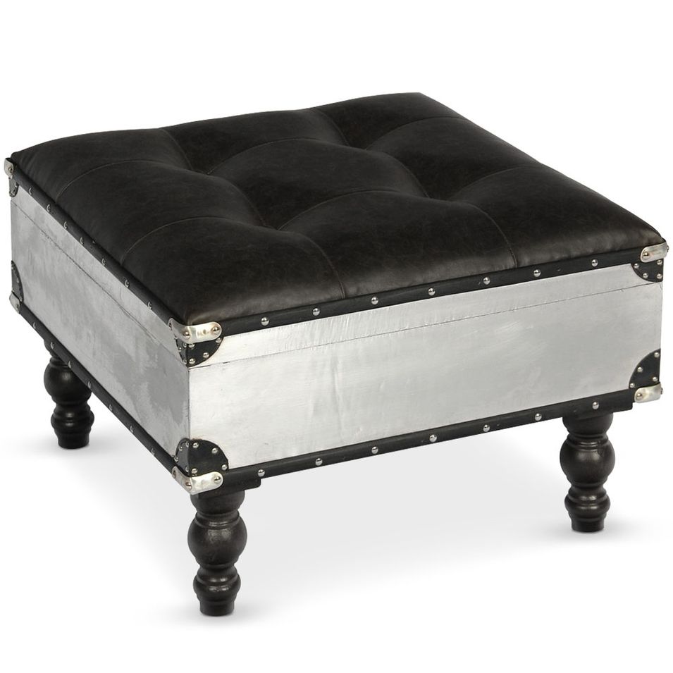 Pouf carré métal et Simili Noir Kut - Photo n°1