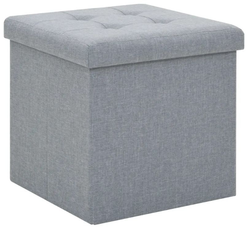 Pouf carré pliable tissu gris clair Arania - Lot de 2 - Photo n°1