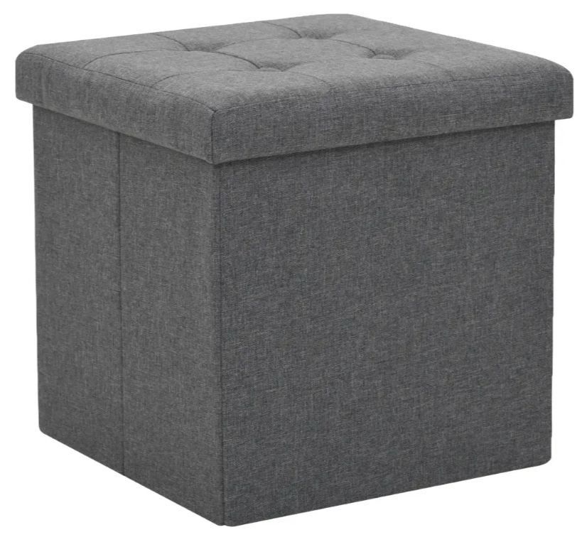 Pouf carré pliable tissu gris foncé Arania - Photo n°1