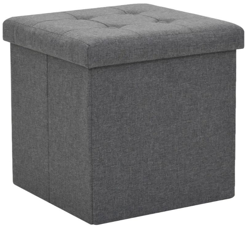Pouf carré pliable tissu gris foncé Arania - Lot de 2 - Photo n°1