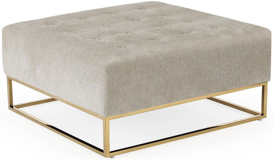 Pouf carré tissu beige et métal doré Hud - Photo n°1