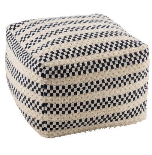 Pouf carré tissu blanc et bleu foncé Cintee - Photo n°1