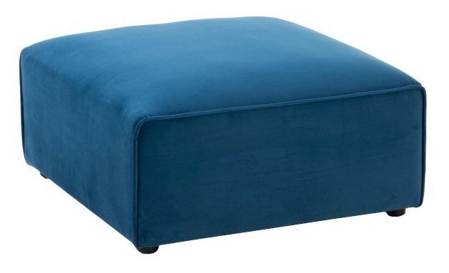 Pouf carré tissu bleu et bois massif Nissy L 80 cm - Photo n°1