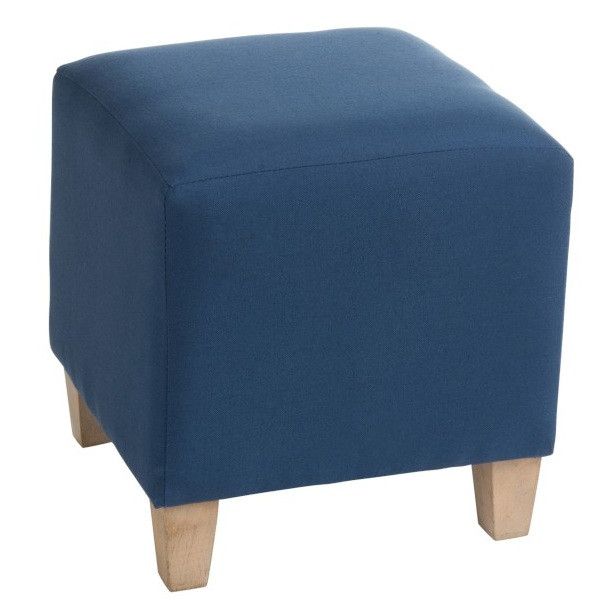 Pouf carré tissu bleu pieds bois massif clair Neela - Photo n°1
