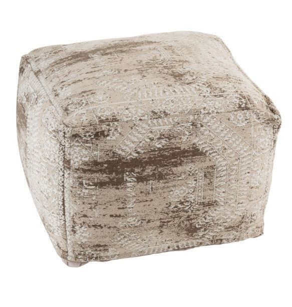 Pouf carré tissu imprimé beige Licia - Photo n°1