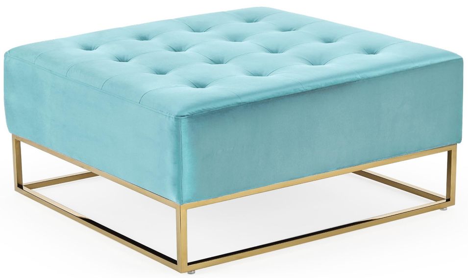 Pouf carré velours menthe et métal doré Hud - Photo n°1