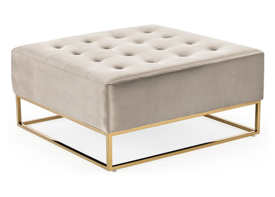 Pouf carré velours taupe et pieds métal doré Hud - Photo n°1
