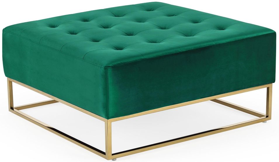 Pouf carré velours vert et métal doré Hud - Photo n°1