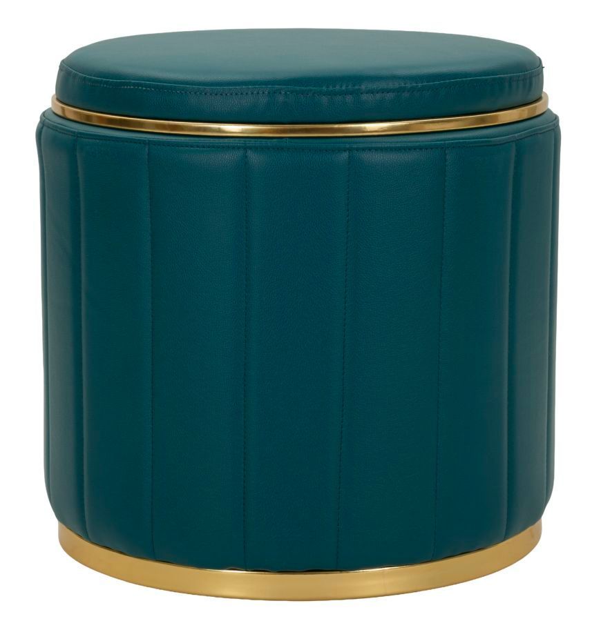 Pouf coffre de rangement bleu canard avec base dorée London - Photo n°1