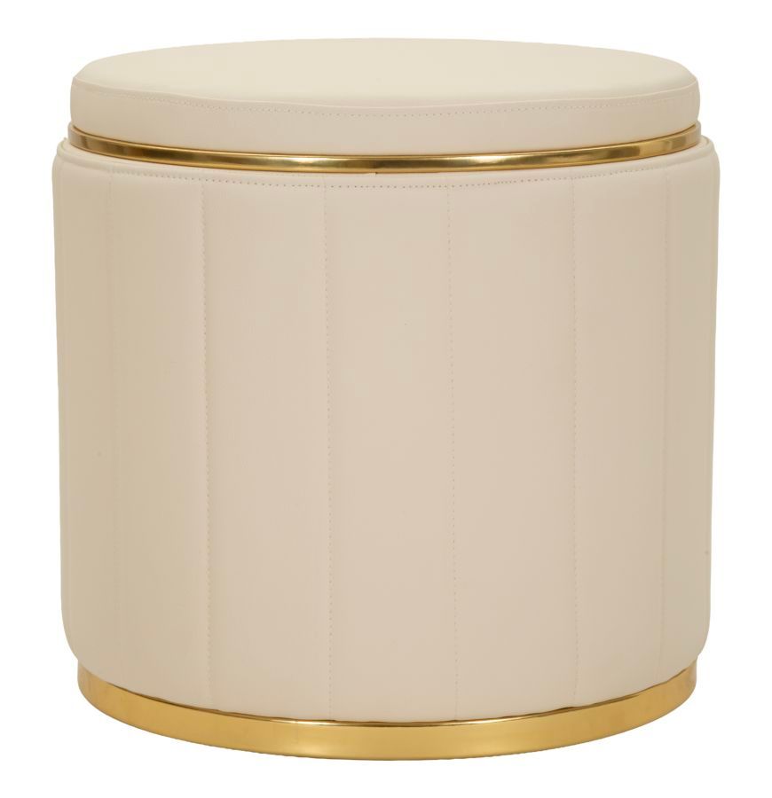 Pouf coffre de rangement en tissu crème avec base dorée London - Photo n°1