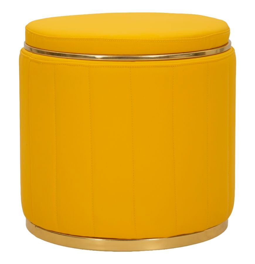 Pouf coffre de rangement moutarde avec base dorée London - Photo n°1