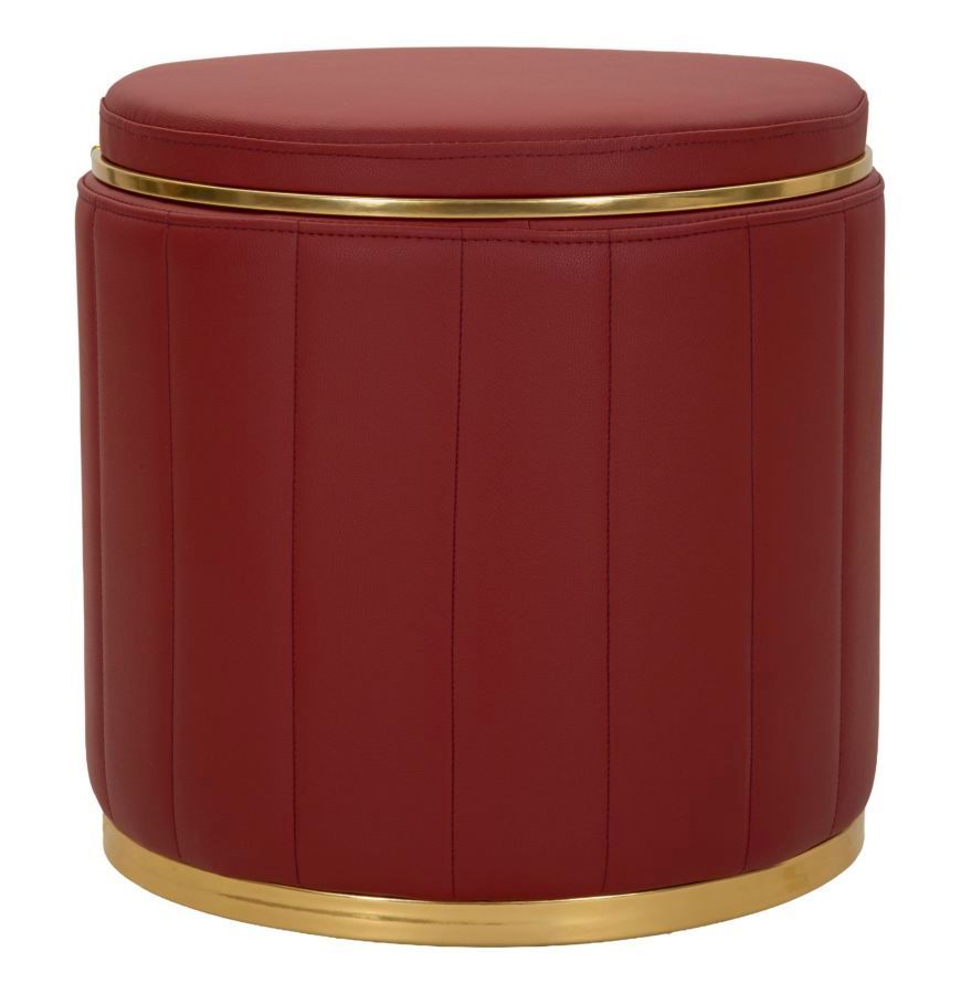 Pouf coffre de rangement rouge avec base dorée London - Photo n°1