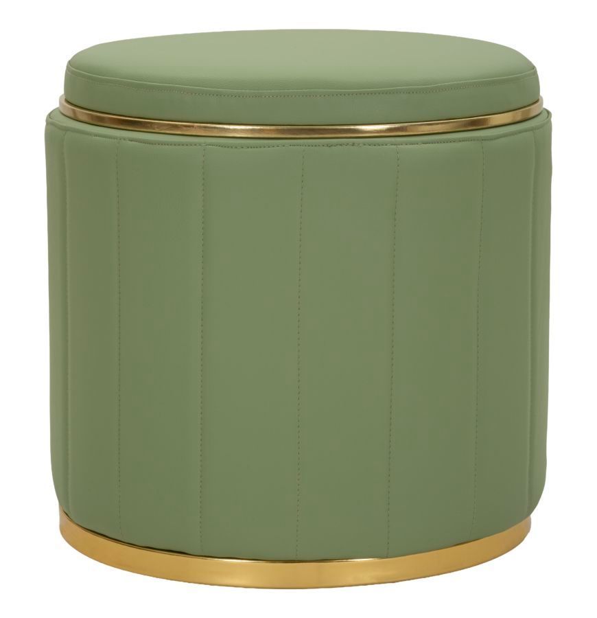 Pouf coffre de rangement vert avec base dorée London - Photo n°1