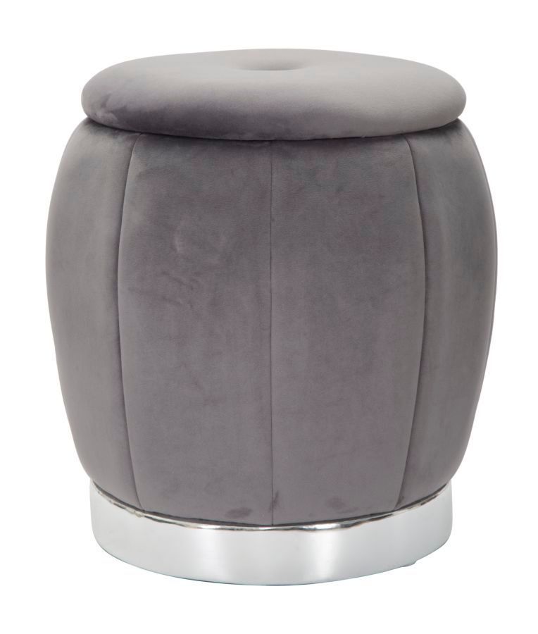 Pouf coffre Paris gris velours finition argent - Photo n°1