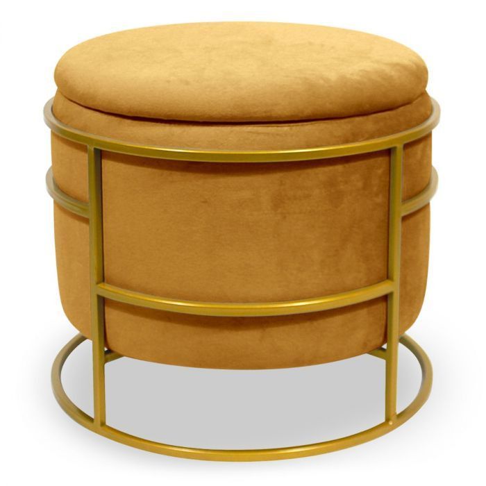 Pouf coffre rond velours orange et métal doré Pissou - Photo n°1