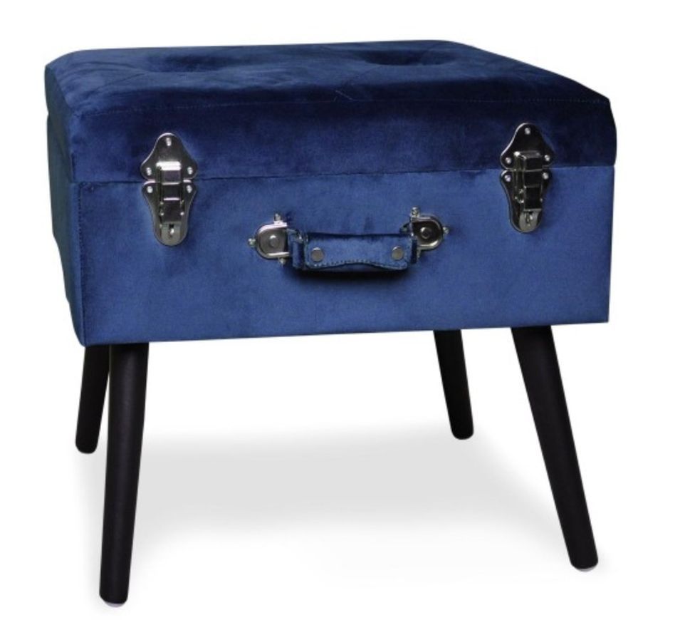 Pouf coffre velours bleu Patio - Photo n°1