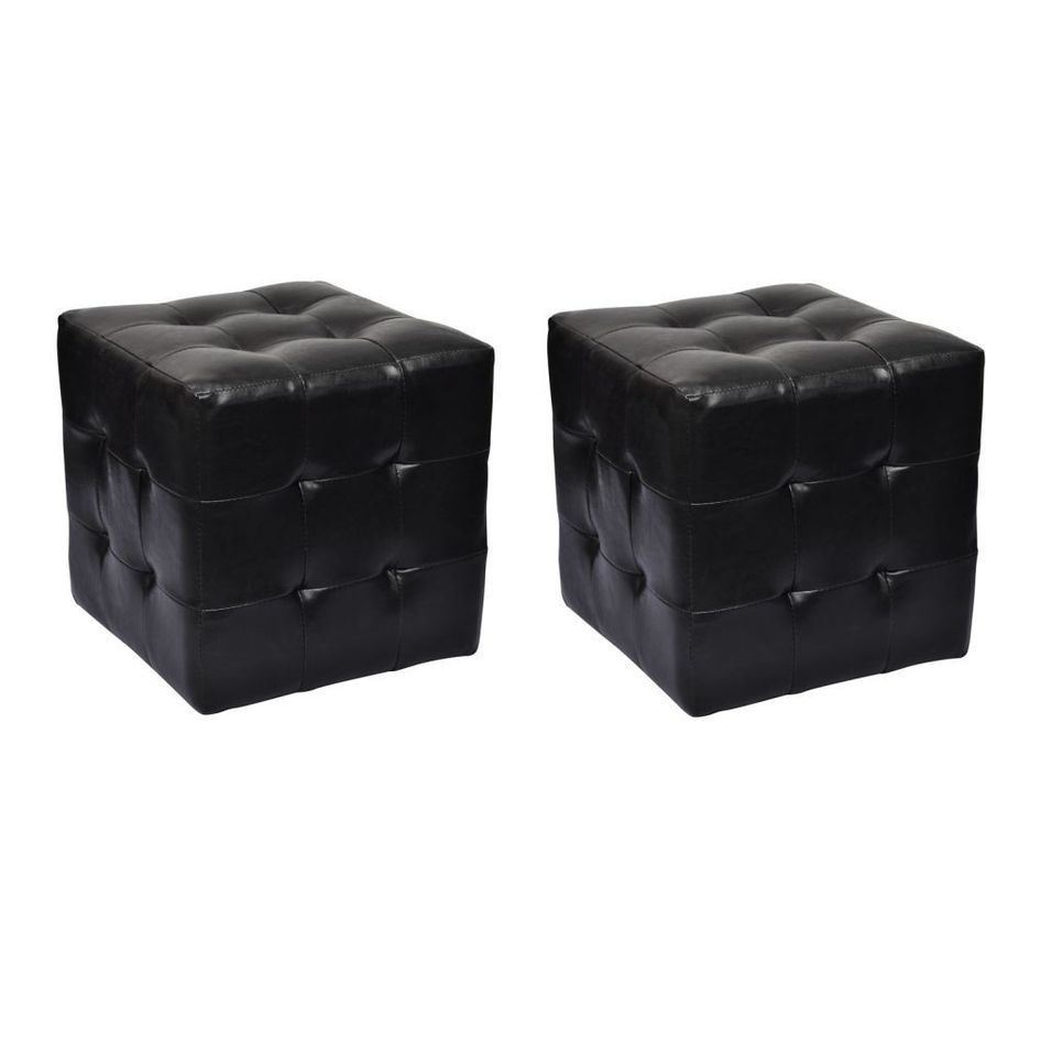 Pouf cube capitonné noir (lot de 2) - Photo n°1