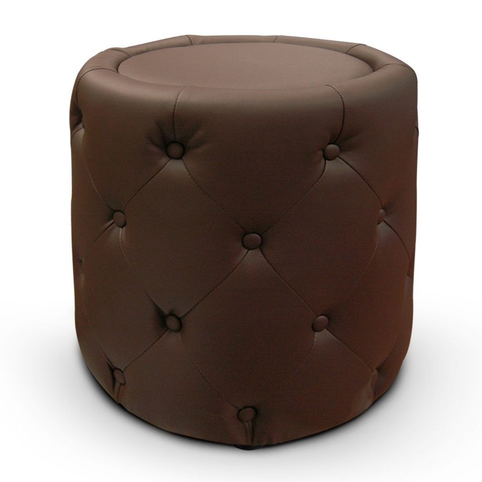 Pouf cylindrique capitonné Marron - Photo n°1