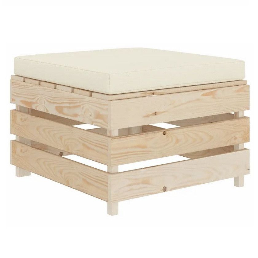 Pouf de jardin coussin beige et palette pin massif clair Inech - Photo n°1