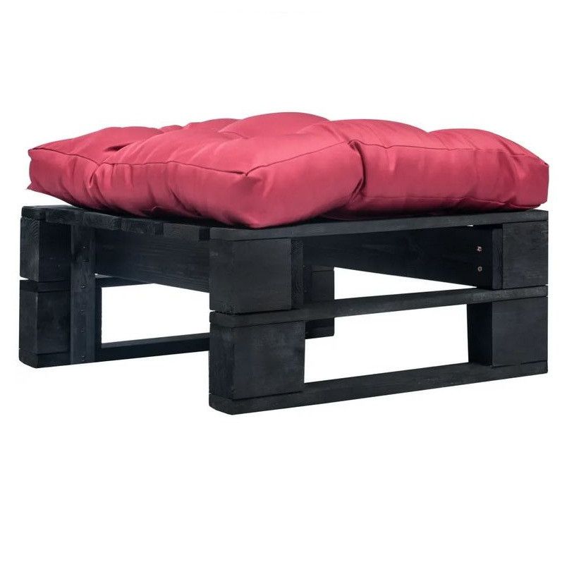 Pouf de jardin coussin rouge et palette pin massif noir Farsa - Photo n°1