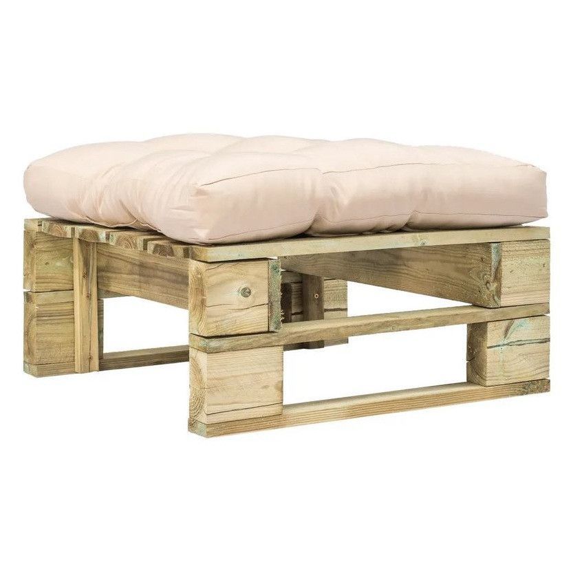 Pouf de jardin polyester beige et pin massif clair Vralee - Photo n°1