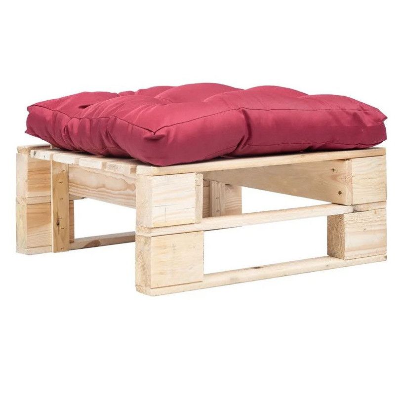 Pouf de jardin polyester rouge et pin massif clair Veelra - Photo n°1