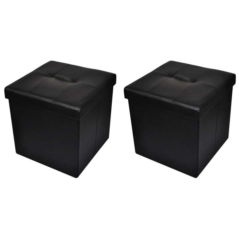 Pouf de rangement pliant Ottoman Noir 2 pcs - Photo n°1