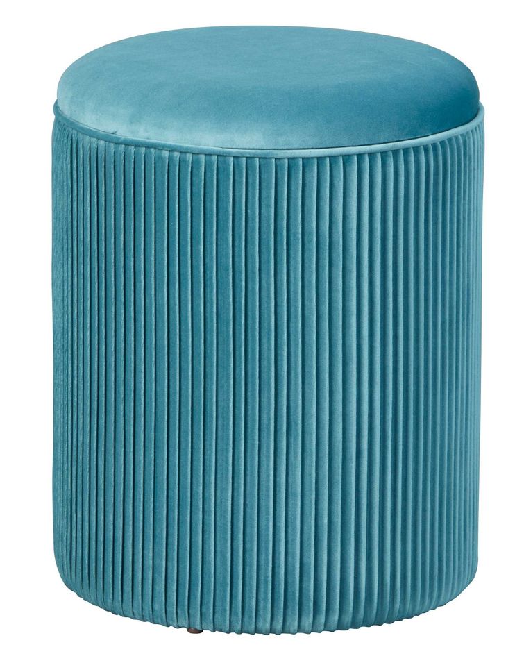 Pouf de rangement rond velours bleu Maelis - Photo n°1
