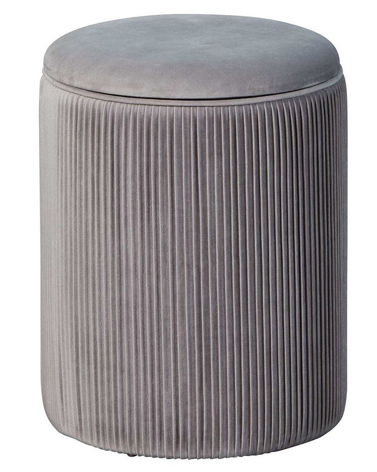 Pouf de rangement rond velours gris Maelis - Photo n°1