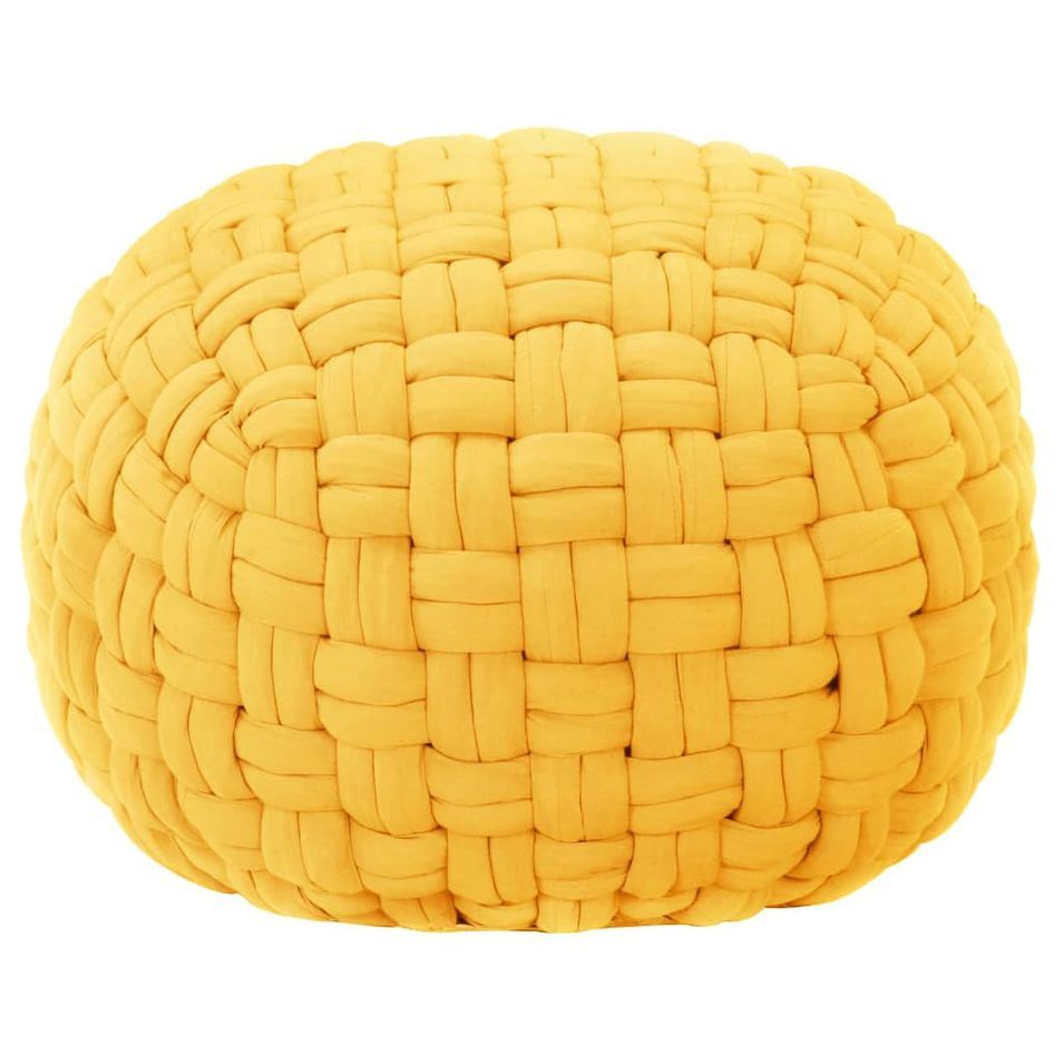 Pouf Design tressé Jaune moutarde 50x35 cm Coton - Photo n°1