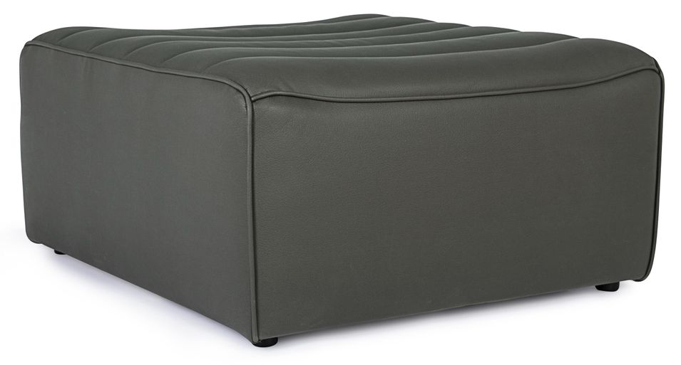 Pouf en polyester effet cuir vert Olivia - Photo n°1