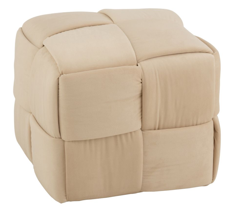 Pouf en tissu beige carré Moana L 42 cm - Photo n°1