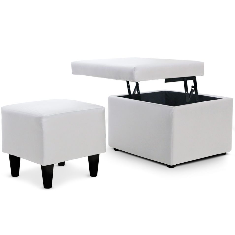 Pouf et pouf coffre Blanc karla - Photo n°1