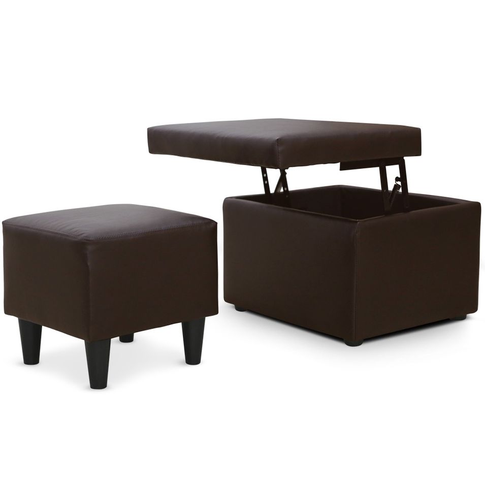 Pouf et pouf coffre Marron karla - Photo n°1