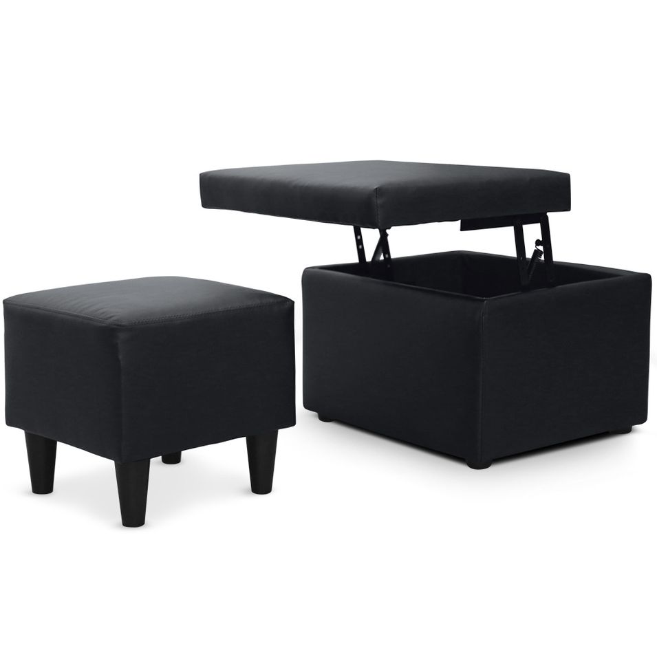 Pouf et pouf coffre Noir karla - Photo n°1