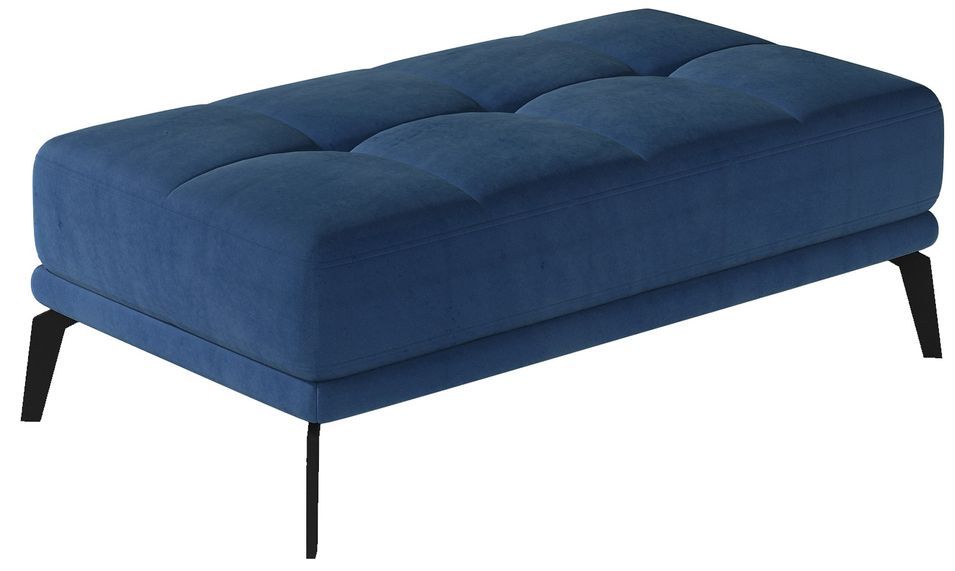 Pouf moderne velours capitonné et pieds métal noir TORPILLE - Photo n°1