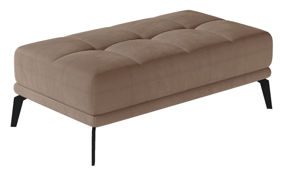 Pouf moderne velours capitonné et pieds métal noir TORPILLE - Photo n°1