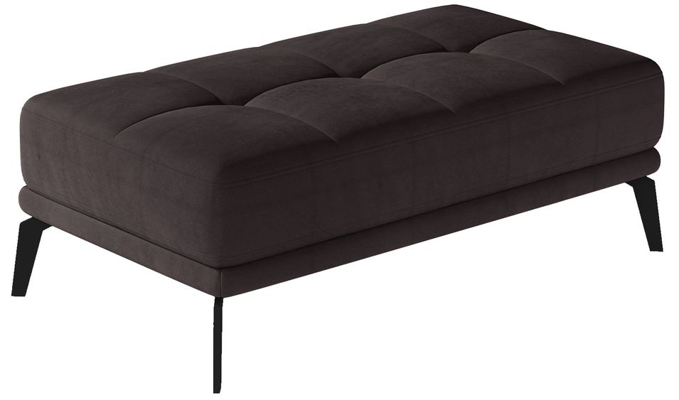 Pouf moderne velours capitonné et pieds métal noir TORPILLE - Photo n°1