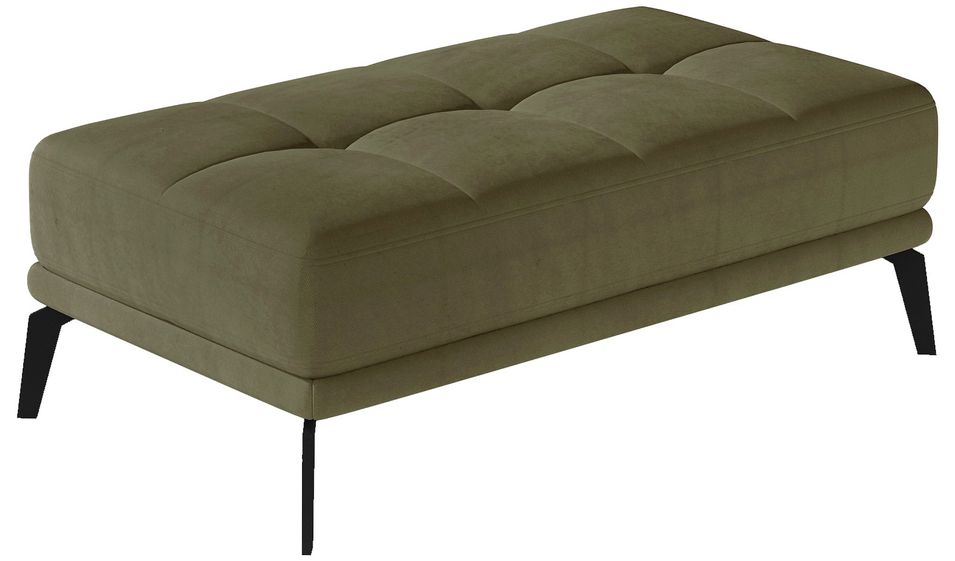 Pouf moderne velours capitonné et pieds métal noir TORPILLE - Photo n°1