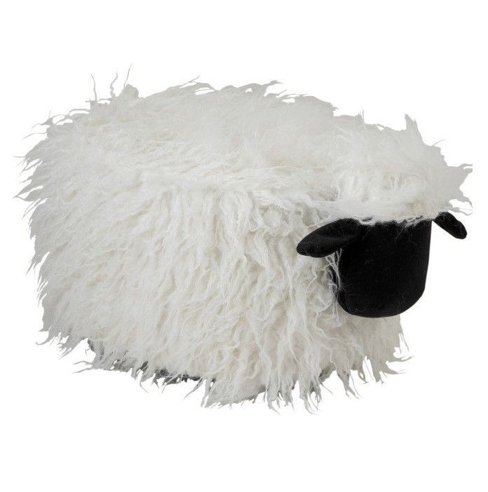 Pouf mouton tissu beige et noir Bialli - Photo n°1