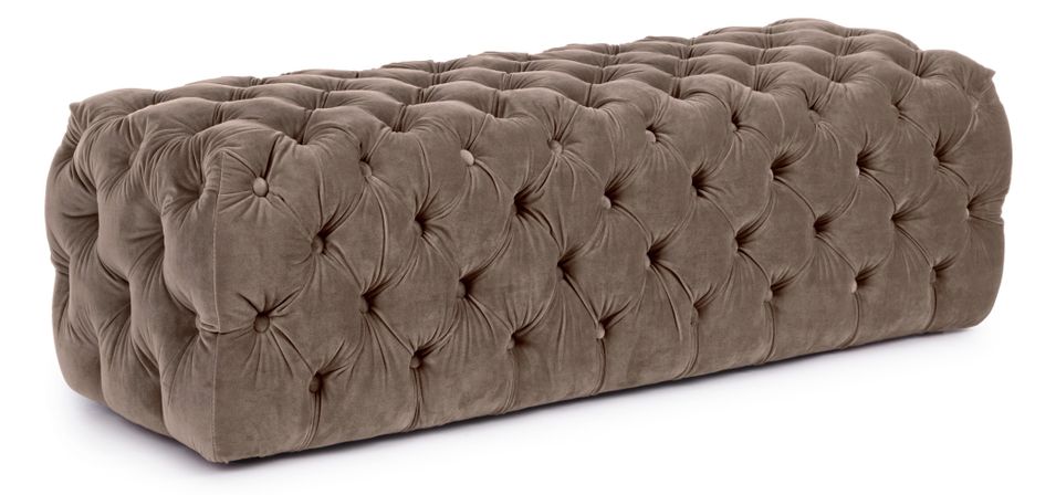 Pouf rectangulaire en velours taupe Vania L 123 cm - Photo n°1