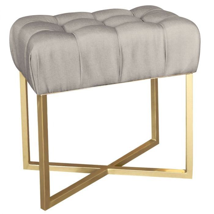 Pouf rectangulaire tissu beige et pieds métal doré Aubaine - Photo n°1