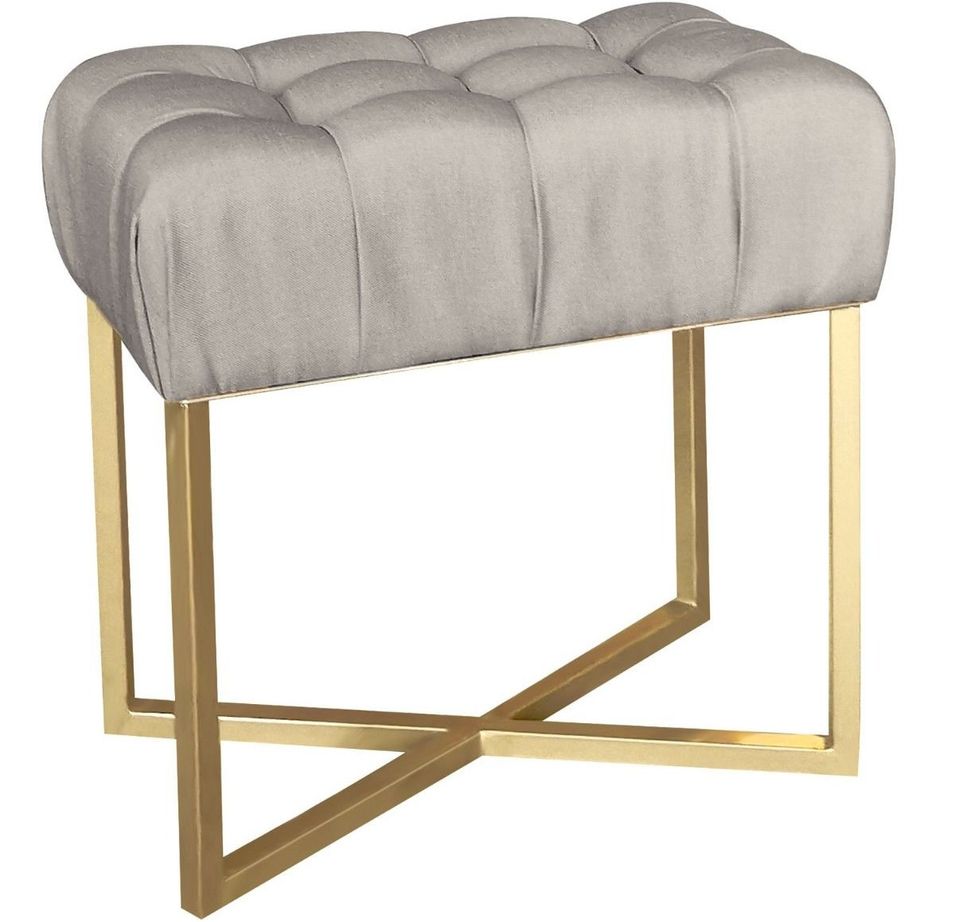 Pouf rectangulaire tissu beige pieds métal doré Aubaine - Photo n°1