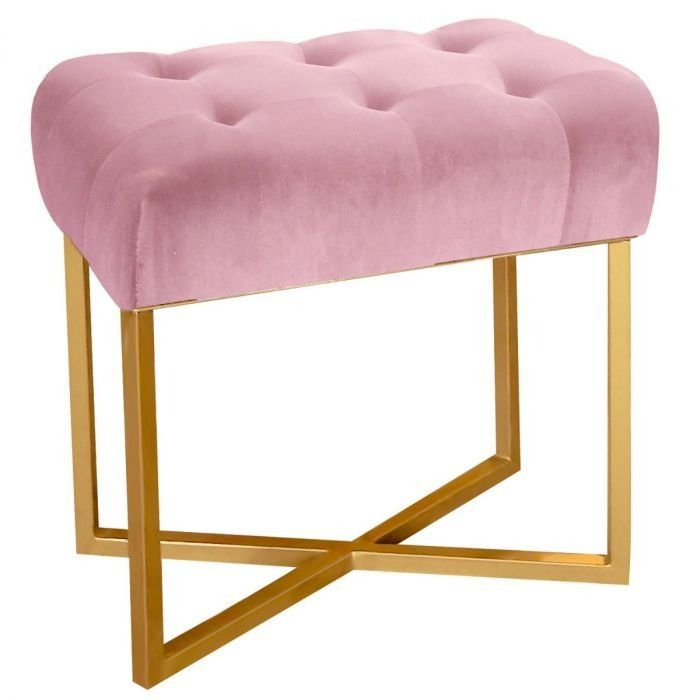 Pouf rectangulaire velours rose et pieds métal doré Aubaine - Photo n°1