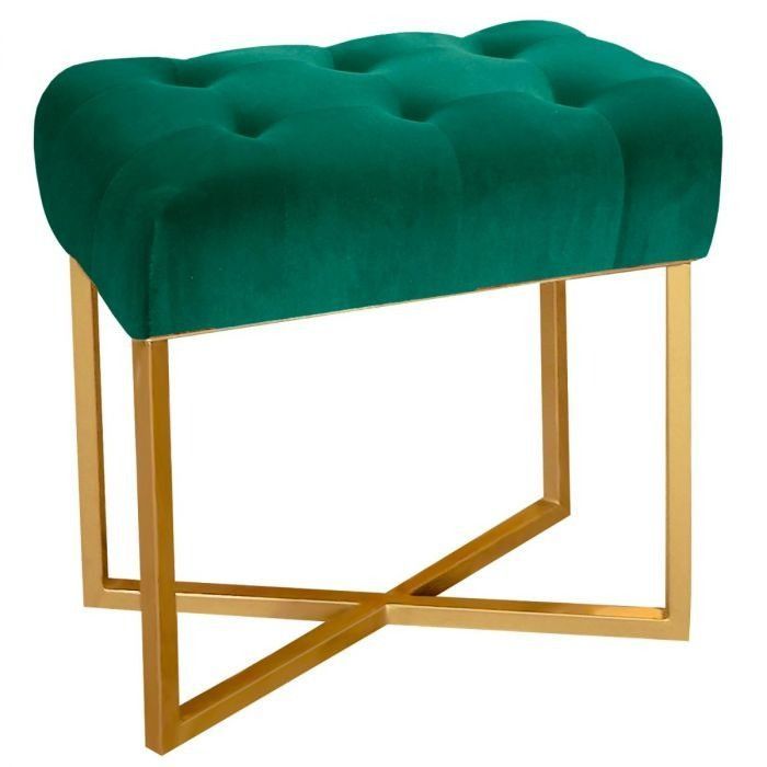 Pouf rectangulaire velours vert et pieds métal doré Aubaine - Photo n°1