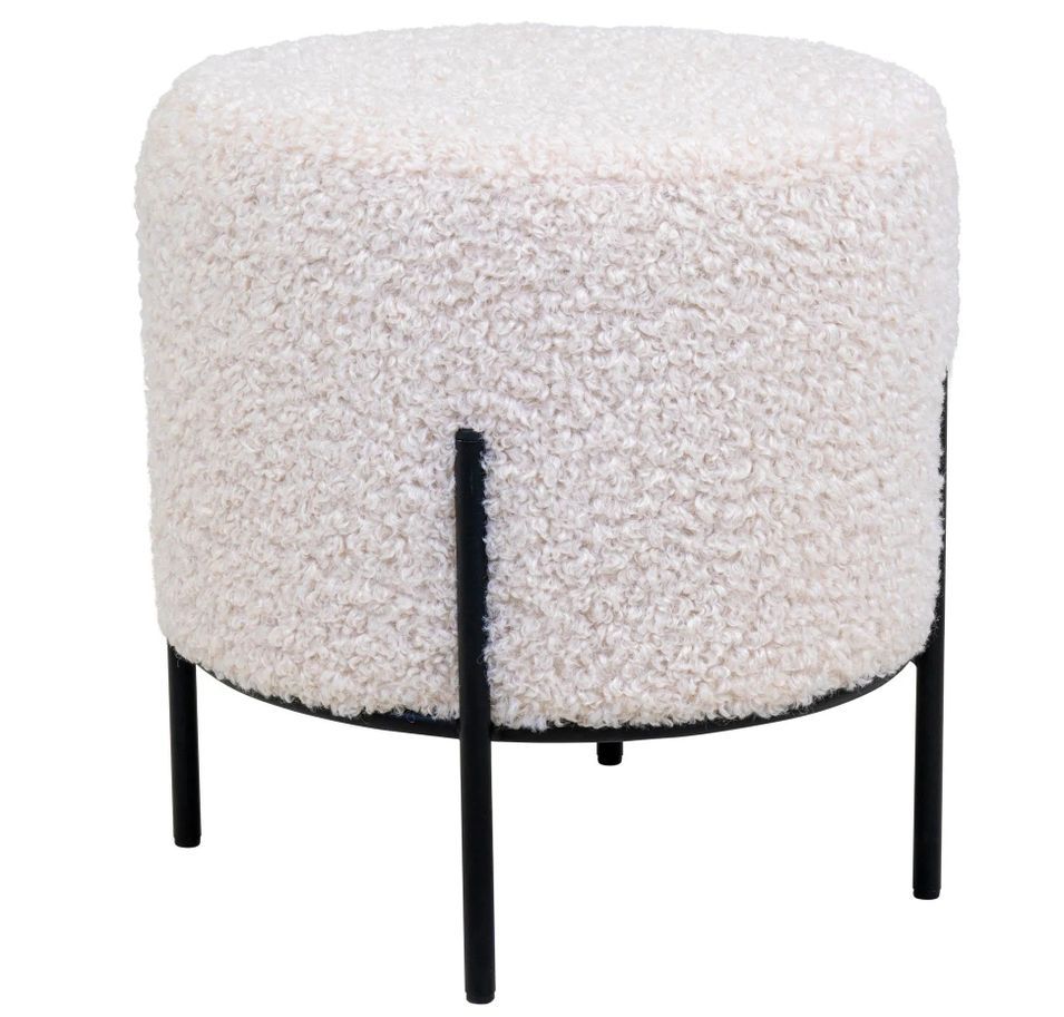 Pouf rond ALFORD – Tissu bouclette & pieds métal noir - Photo n°1