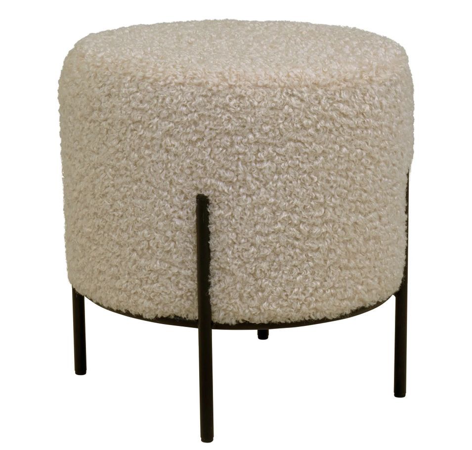Pouf rond ALFORD – Tissu bouclette & pieds métal noir - Photo n°1