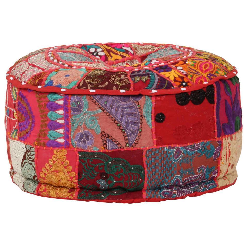 Pouf rond en coton fait à la main 40 x 20 cm Rouge - Photo n°1