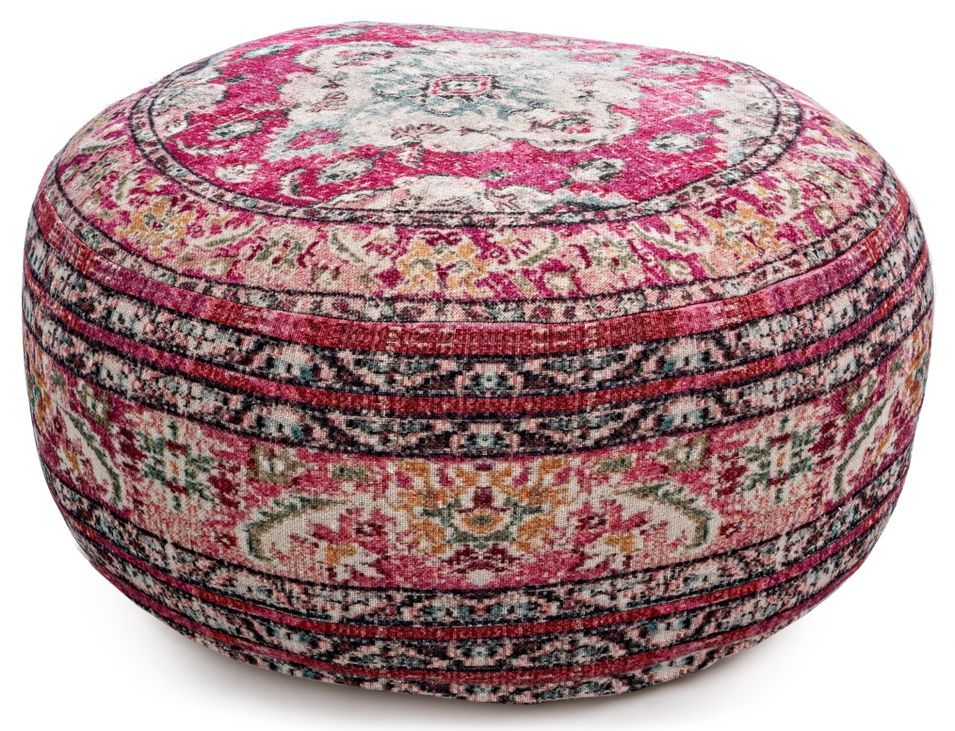 Pouf rond en coton nuance de rose avec motifs Lima - Lot de 2 - Photo n°1